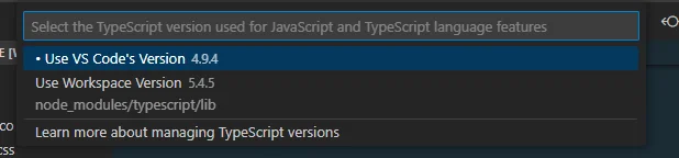 TypeScript versions options list